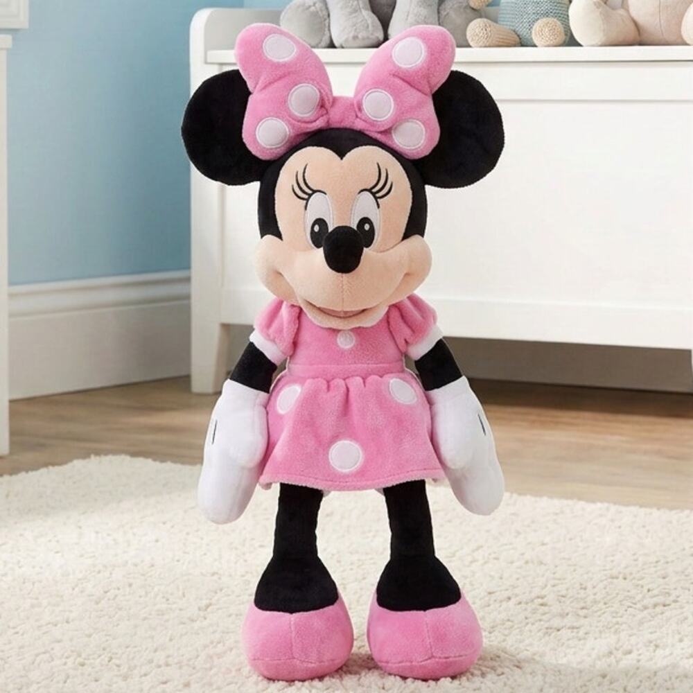 Disney Store Minnie Mouse 20" Plush Pink Polka Dot Dress Stuffed Animal